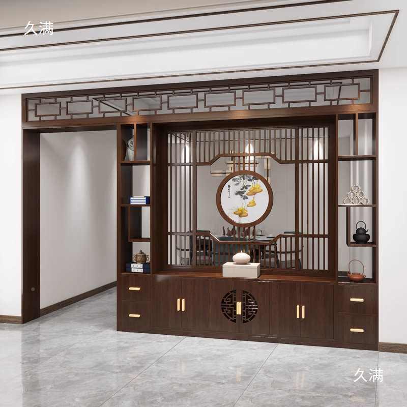 新中实木屏月洞门隔断客厅家用玄关566入户柜博风古式架门厅餐厅