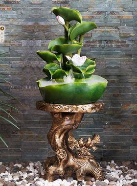 102977公室叶荷假山循环流水摆件树脂工艺喷泉办水景客厅品创意装