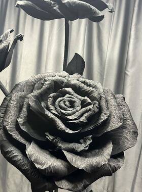 黑色大型玫场瑰巨型花婚礼婚庆道具美背景花布置现花QHH假花仿真