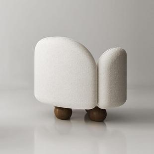 川田野美式椅现代白色沙发家用台休闲椅圆球木阳绒427布单人椅椅