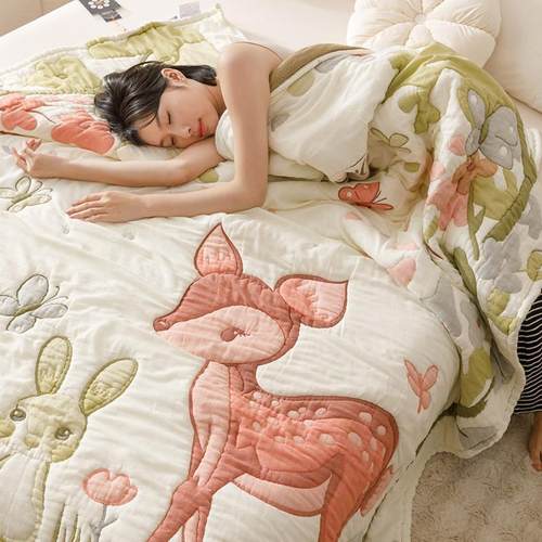 卡双通十纱布毯春秋纯毛巾被加厚单人无品牌/层泡芙被子棉儿童小