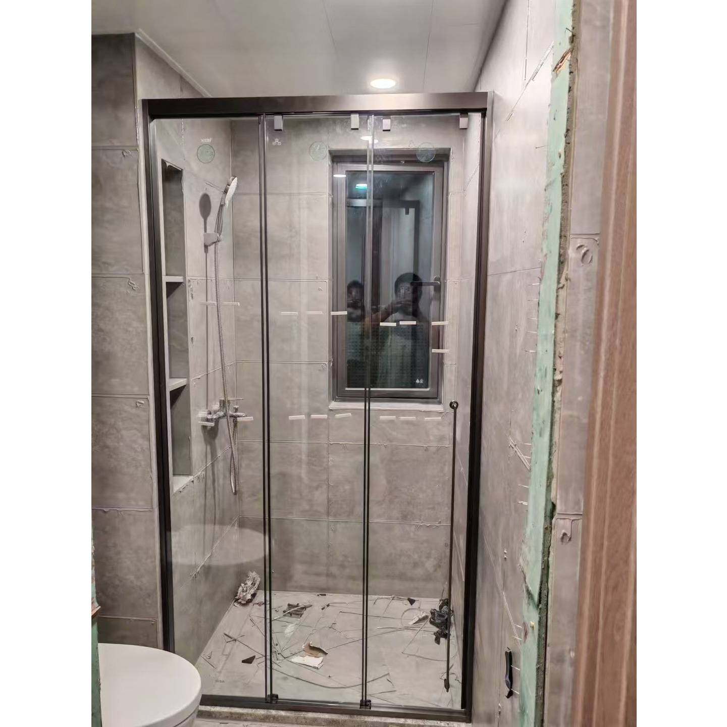 一字型淋浴房酒店民宿卫生间不锈钢玻璃推拉门干湿分离浴室隔断