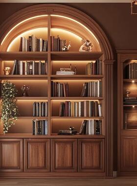 式复古实木客书柜中古风厅一体法整储物美式墙轻奢拱形酒LWE柜展