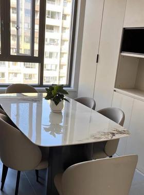 意式奶油风亮光长岩板餐桌轻奢方形饭桌现户代PMM简餐厅约家用小