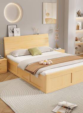 m1人1m松木床高箱主卧储JLM物单2气压实木收纳床无体漆箱送床垫客