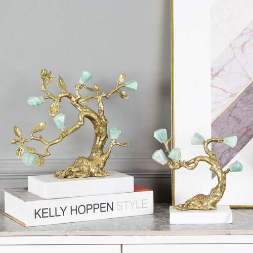 工紫水晶饰发财树摆件轻奢客厅关电玄视柜酒UNP柜书柜招财艺品铜