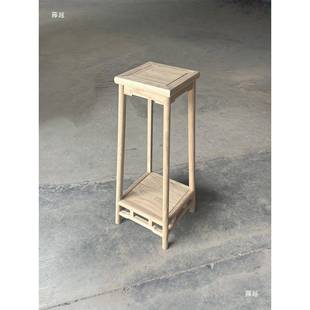 式 新中老榆木架白茬白胚花盆托架OHQ置物架厅实木花客几花绿萝盆