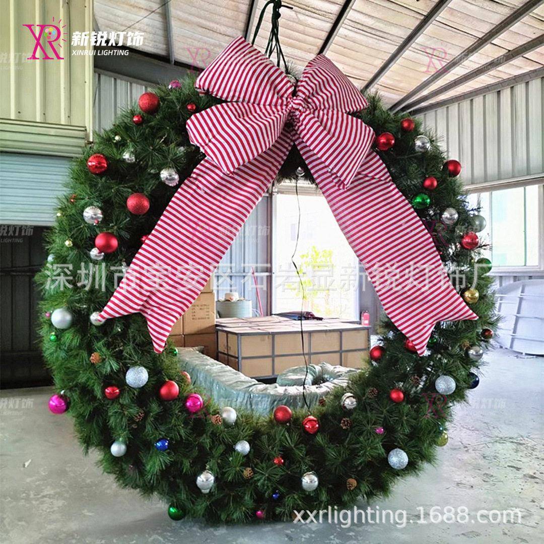 ED环圣诞节日花灯吊装发光C圆环铁艺IJH灯PV茜草带蝴蝶结彩球L装