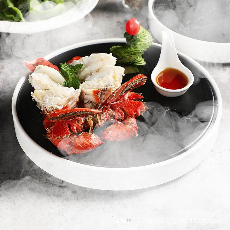 干冰盘高档黑白创意菜饭酒店餐具店餐凉厅凉菜托盘JMM刺身境菜意