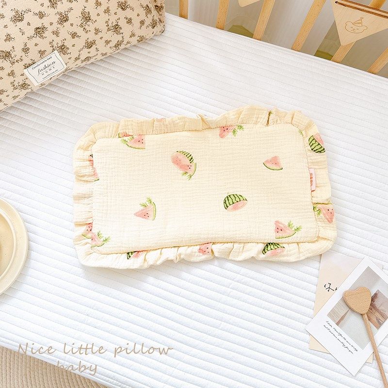 婴儿云片枕新生儿透气吸汗夏季0-6月宝宝枕头防吐奶1纯棉纱布枕巾