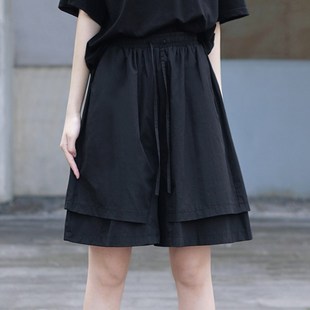 高腰显瘦黑色A字短裤山本风黑暗系女装夏季薄款短款裙裤阔腿裤裙