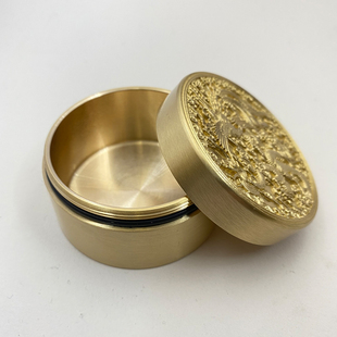 多功能铜墨盒带盖拧紧文房四宝书法墨盘旋盖龙凤雕刻黄铜墨盘砚台