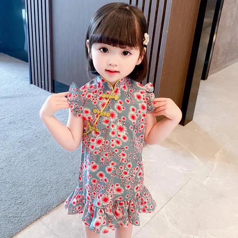 童装女童2022新款夏装儿童旗袍裙公主裙中国风连衣裙小女孩裙子