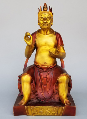 家居监斋菩萨铜像摆件彩绘面燃大士桌面工艺品斋堂紧那罗王雕塑像