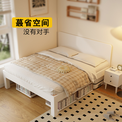 全实木床1米35简约齐边床1米2床小户型1米薄床头橡木奶油白儿童床