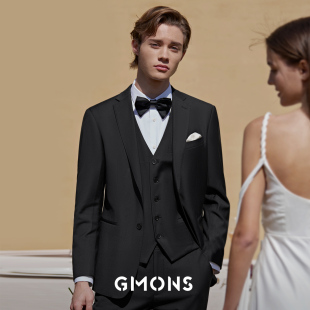男套装 吉约蒙新郎结婚礼服西装 订婚高级黑色伴郎西服 婚庆礼盒