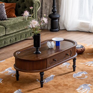 宜宝易森法式复古茶几组合美式实木椭圆形咖啡桌高级感中古风家具