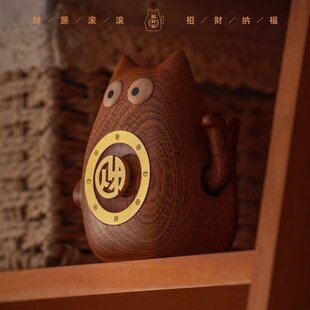 招财猫《转运神喵》实木黄铜创意摆件家居装饰品桌面手办生日礼物