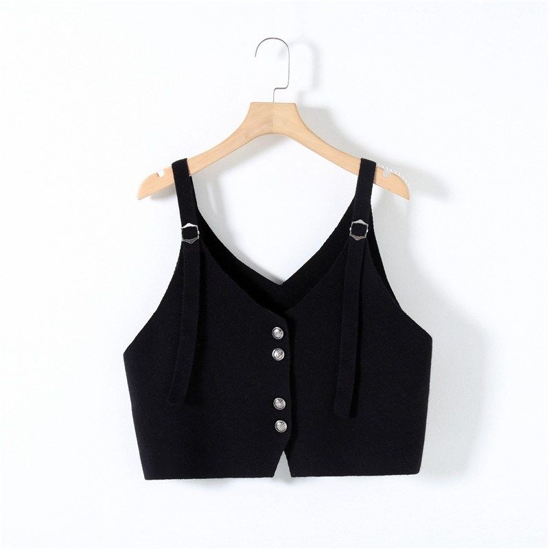 网红针织马甲秋季新款外搭叠穿调节短款V领毛衣背心吊带开衫