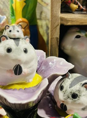 高温陶瓷吃货小仓鼠陶瓷公仔摆件创意家居饰品办公桌摆设少女礼物