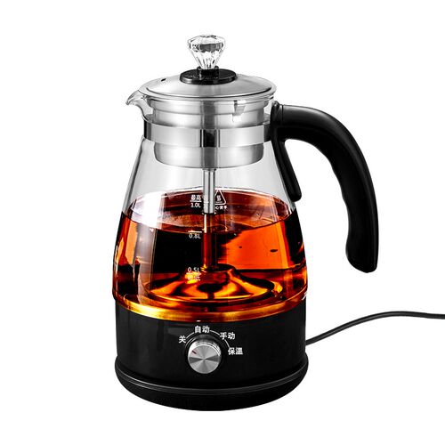 全自动蒸汽煮茶器玻璃家用喷淋式旋钮黑蒸茶壶小型保温电煮茶壶1L