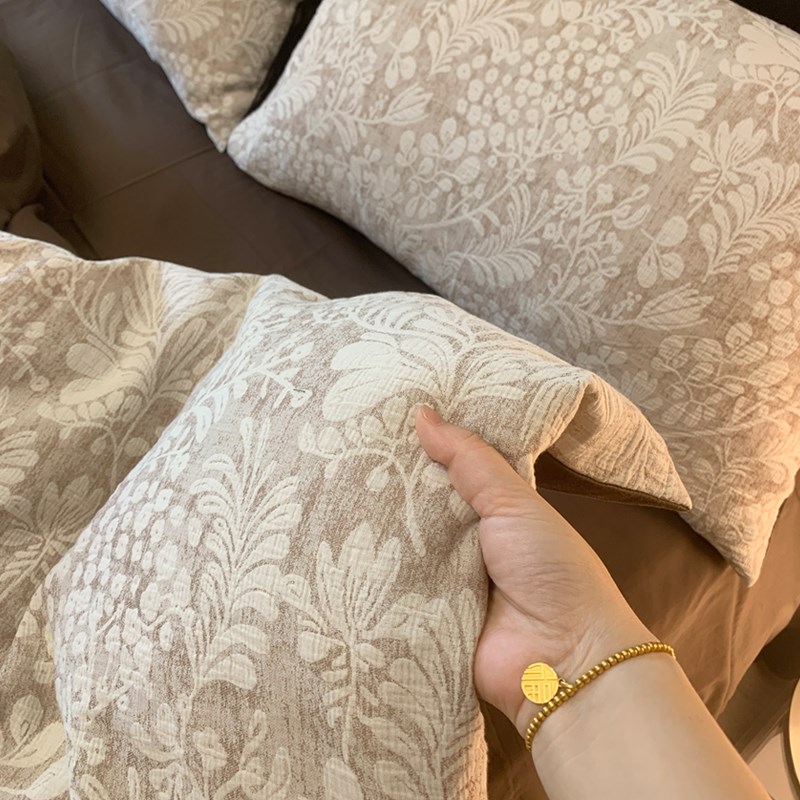 复古风60支提花水洗棉四件套全棉纯棉高级感轻奢被套1.8m床上用品