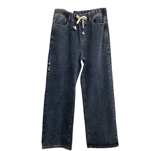 阔腿休闲松紧腰宽松男女港风老爹大直筒蓝色系绳百搭大裤 管牛仔裤