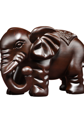 实木雕刻大象摆件黑檀木雕吸水福财对象家居玄关办公室装饰工艺品