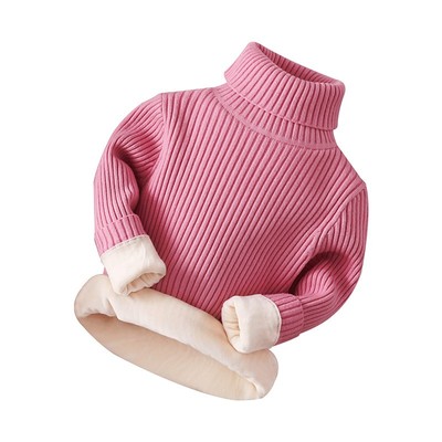 女童高领毛衣秋冬装儿童女宝宝加绒加厚羊毛衫男童套头黑色打底衫