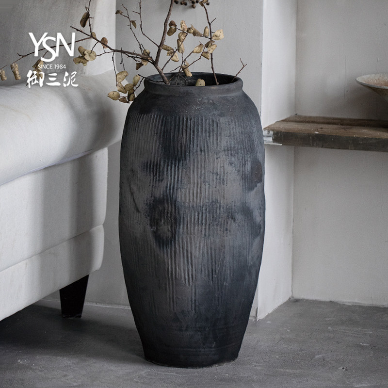 做旧黑陶罐落地花瓶组合禅意土罐复古中式艺术老瓦罐仿古翁缸粗陶,家居饰品,家饰软装搭配套装,淘宝优惠券,粉丝福利购,淘宝优惠卷