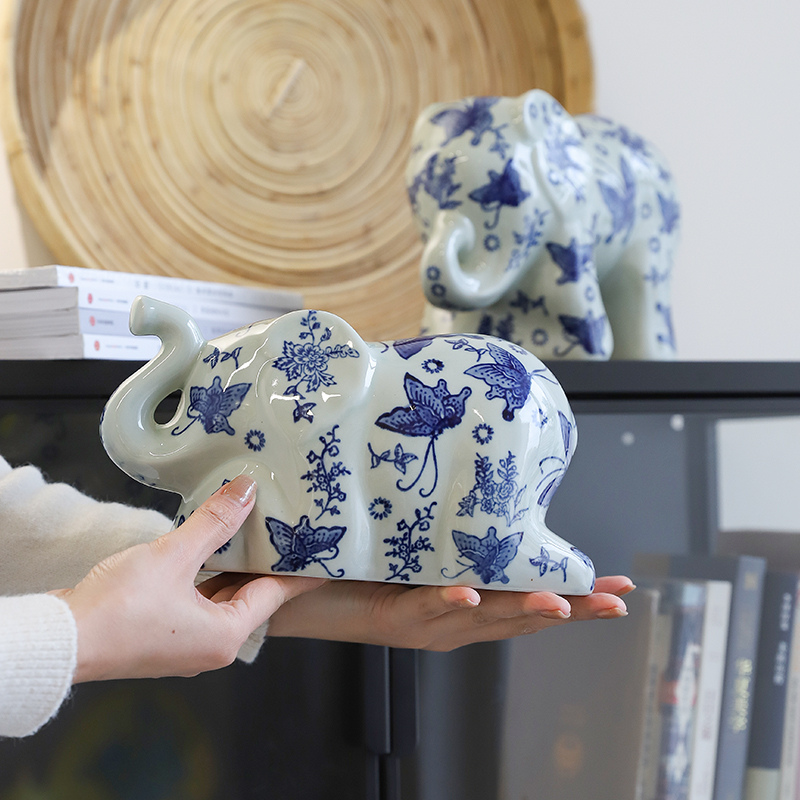 芙菡居品招财纳福吉象新中式玄关电视柜大象陶瓷摆件送礼