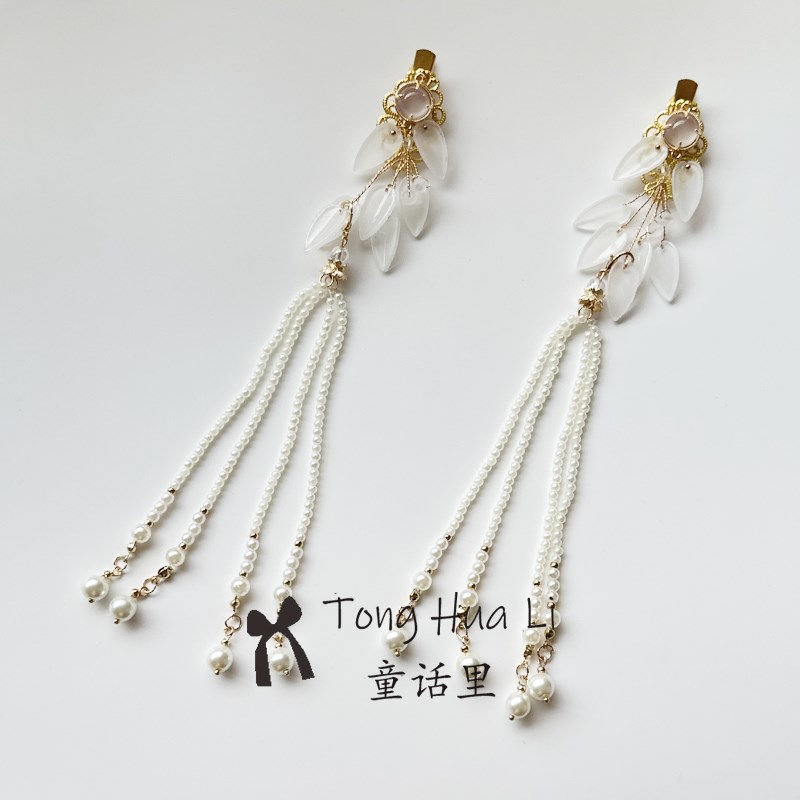 绿色竹叶发夹春季鸭嘴夹琉璃刘海古风汉服旗袍茶服儿童头饰对夹