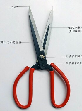 老式特长刃手工锻打碳钢粉条大剪刀平头剪面条36cm尖头龙花剪锋利