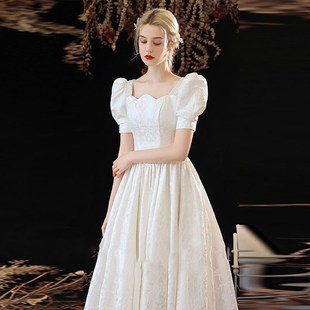 法式 气质新娘结婚出门纱订婚敬酒服白色高级感 晚礼服裙女2023新款