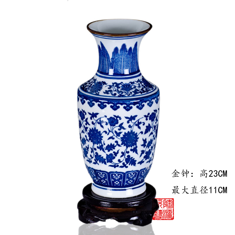 青花瓷花瓶摆件三件套盘子景德镇陶瓷器中式博古架电视柜仿古瓷瓶