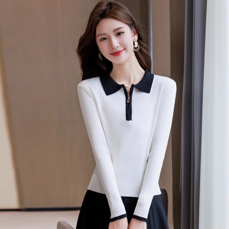 polo领短款毛衣女秋冬内搭打底衫小个子气质上衣高级感翻领针织衫