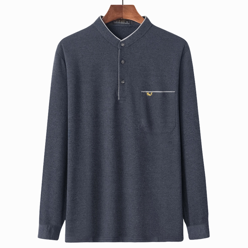 秋装爸爸装中老年男长袖t恤宽松男装立领卫衣打底衫爷爷口袋上衣