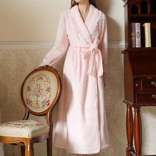 2024秋冬新品睡袍女款冬季加厚加绒浴袍浴衣长款法兰绒睡衣外套