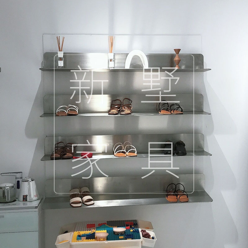 一字隔板置物架拉丝银不锈钢鞋包架带灯板衣服陈列架衣帽展示架