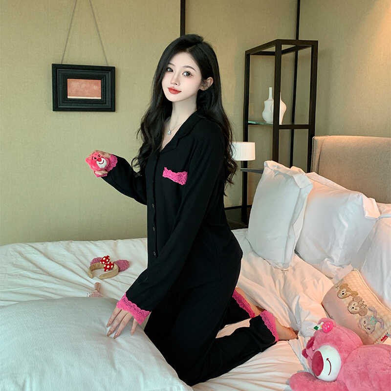 睡衣女春秋季高级感时尚宽松休闲纯棉家居服大码套装两件套可外穿