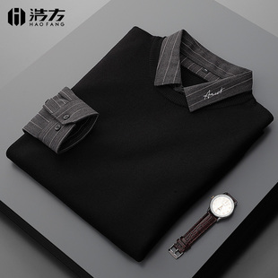 领线衣男士 秋季 商务衬衫 毛衣男假两件针织打底衫 外套秋冬马甲 新款