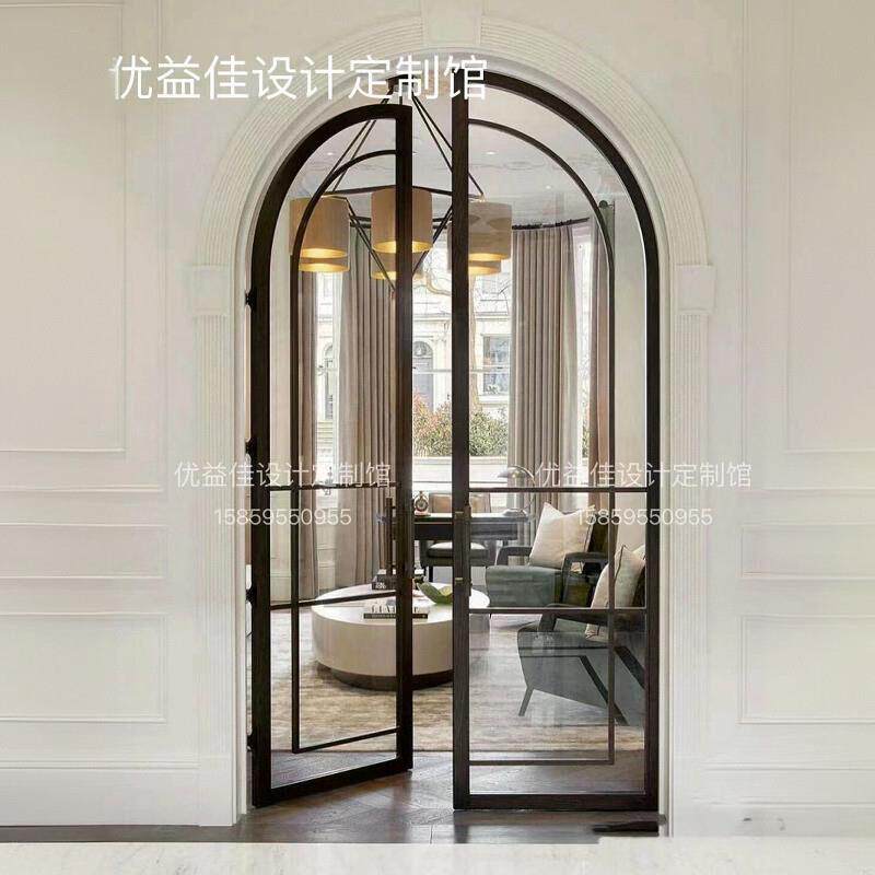 法式极窄平开门 极简玻璃门复古拱门铝合金卫生间门 定制商铺铁门
