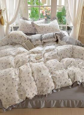 a四类小清新韩针水33355洗棉花边件套版学生宿舍三件套织棉超柔单被套