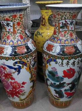 仿古陶瓷1花彩瓶仿古粉陶瓷工陶艺花瓶整套CGM米仿古瓷家居摆件