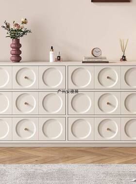 安寝居奶油风现代简约斗柜卧室靠墙收纳柜中古风储物白色实木三斗