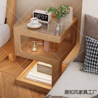 实木奶油风床边柜约现代简创风OLT窄床头柜小型超意轻奢感