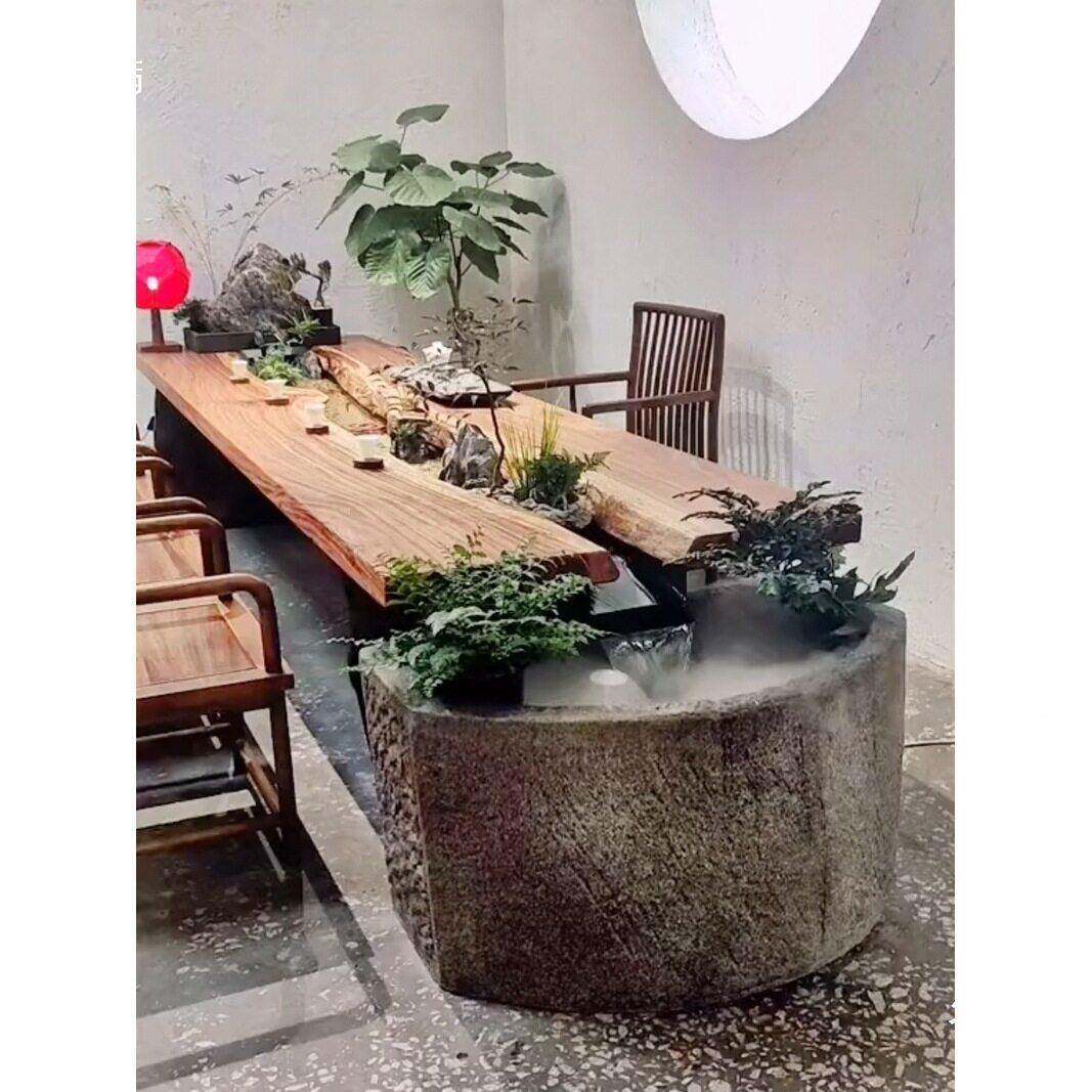 循环流水景一观桌体茶台养鱼创新中式实木曲水UNE流觞意桌椅垒德