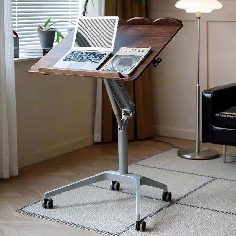 气动升降桌实木电脑桌卧室家用写字台办公桌小型笔记本移动书桌