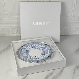 瓷青花鸣家米兰陶瓷骨瓷素边简约花纹套装餐具精美精RAU致盘子雅