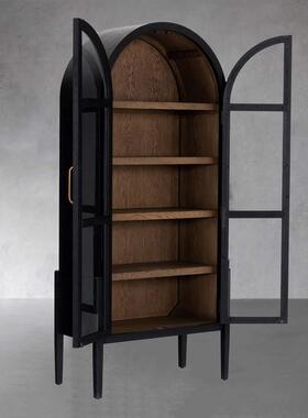JQX美落式轻复奢实酒木书柜儿童地书架柜黑色餐边柜法式古拱形装